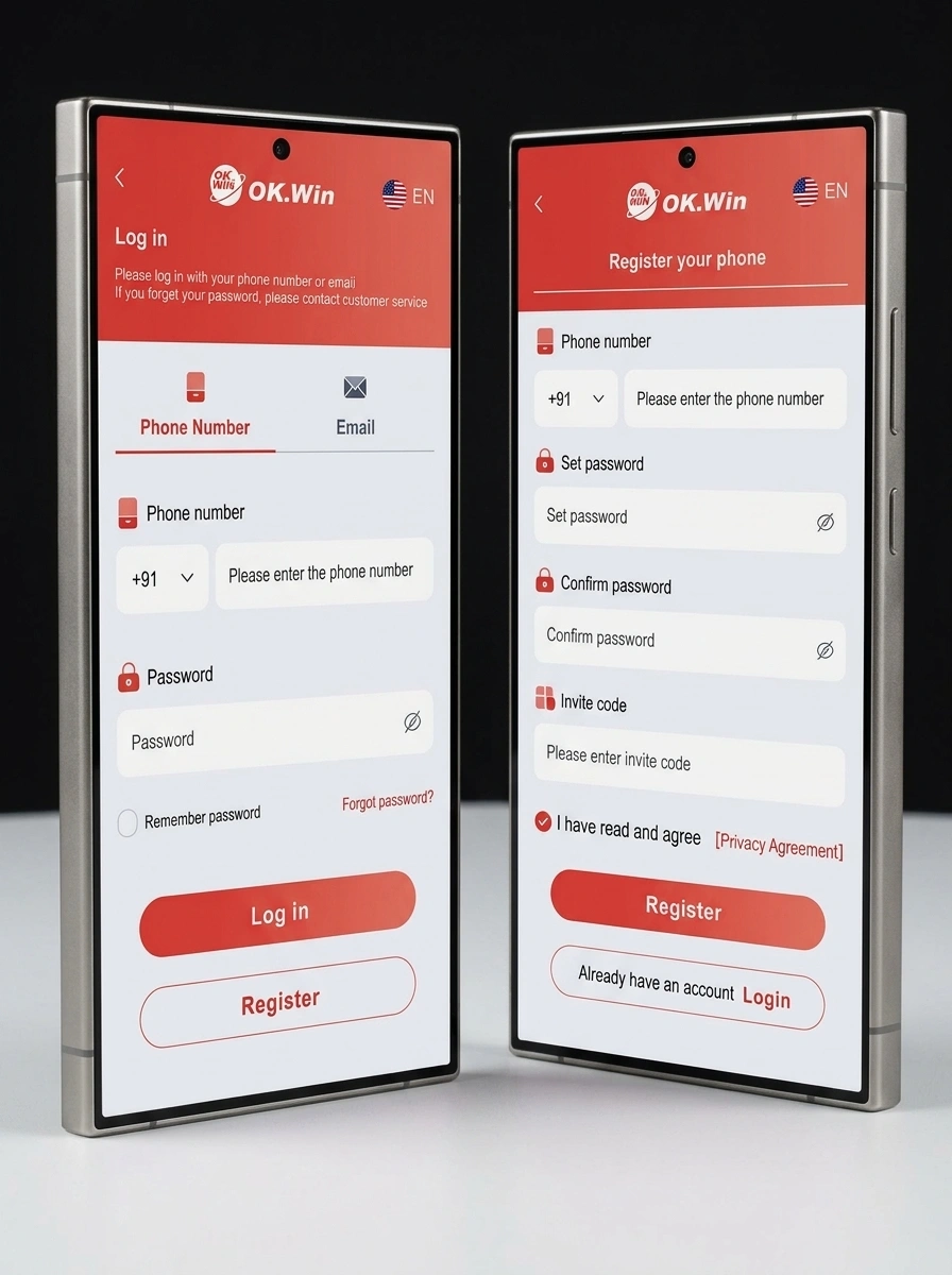 OK Win Login & Register Screen